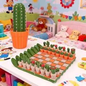 Cactus Themed Chess Set, Creative PlantShaped Chess Pieces with Game Board, Decorative Succulent Chess Game Set for Home Desktop Display Cactus Themed Chess Set, Creative PlantShaped Chess Pieces with Game Board, Decorative Succulent Chess Game Set for Home Desktop Display