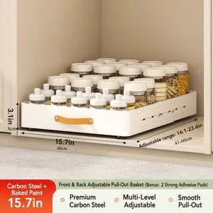 Adjustable PullOut Cabinet Storage Basket, Expandable SlideOut Drawer Organizer, EasyGrip Handle Kitchen Pantry Storage for Cabinets Adjustable PullOut Cabinet Storage Basket, Expandable SlideOut Drawer Organizer, EasyGrip Handle Kitchen Pantry Storage for Cabinets