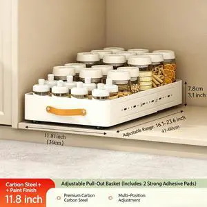 Adjustable PullOut Cabinet Storage Basket, Expandable SlideOut Drawer Organizer, EasyGrip Handle Kitchen Pantry Storage for Cabinets Adjustable PullOut Cabinet Storage Basket, Expandable SlideOut Drawer Organizer, EasyGrip Handle Kitchen Pantry Storage for Cabinets