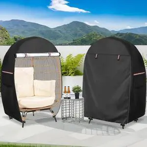Outdoor EggShaped Wicker Chair Protector, Black Oxford Cloth Waterproof Windproof UVResistant Egg Chair Cover, AllSeason Patio Furniture Cover with Side Storage Pocket Outdoor EggShaped Wicker Chair Protector, Black Oxford Cloth Waterproof Windproof UVResistant Egg Chair Cover, AllSeason Patio Furniture Cover with Side Storage Pocket