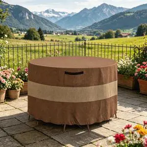 Round Patio Table Cover, HeavyDuty Oxford Fabric Waterproof UVResistant TwoTone Brown & Khaki Outdoor Round Table Chair Set Protector Round Patio Table Cover, HeavyDuty Oxford Fabric Waterproof UVResistant TwoTone Brown & Khaki Outdoor Round Table Chair Set Protector