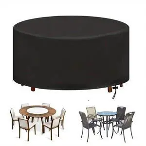 Black Round Outdoor Table Cover, AllWeather Windproof Dustproof Backyard Garden Round Dining Furniture Protective Cover Black Round Outdoor Table Cover, AllWeather Windproof Dustproof Backyard Garden Round Dining Furniture Protective Cover