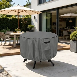 Grey Round Fire Pit Cover, AllWeather Windproof Dustproof Backyard Patio Fire Table Protective Cover with Side Pocket Grey Round Fire Pit Cover, AllWeather Windproof Dustproof Backyard Patio Fire Table Protective Cover with Side Pocket