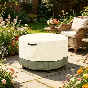 TwoTone Round Outdoor Table Cover, AllWeather Windproof Dustproof Backyard Garden Round Dining Table Furniture Protective Cover with Pocket TwoTone Round Outdoor Table Cover, AllWeather Windproof Dustproof Backyard Garden Round Dining Table Furniture Protective Cover with Pocket