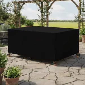 Black Waterproof Outdoor Patio Table Cover,98''L*98''W*35''H,with Drawstring, 4 Corner Buckles, Storage Bag & OPP Bag for Garden Patio Furniture Protection Black Waterproof Outdoor Patio Table Cover,98''L*98''W*35''H,with Drawstring, 4 Corner Buckles, Storage Bag & OPP Bag for Garden Patio Furniture Protection