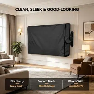 Outdoor TV Cover, HeavyDuty Black Oxford Fabric Waterproof UVResistant Wall Mounted Television Protector with Velcro Closure Outdoor TV Cover, HeavyDuty Black Oxford Fabric Waterproof UVResistant Wall Mounted Television Protector with Velcro Closure
