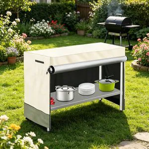 Beige & Lime Green Pre Table Cover, 36''L×24''W×35''HWeatherproof Outdoor Patio Pre Table Protector with Side Handles, Front Dual Zippers, Corner Buckles, Black Edge Binding Beige & Lime Green Pre Table Cover, 36''L×24''W×35''HWeatherproof Outdoor Patio Pre Table Protector with Side Handles, Front Dual Zippers, Corner Buckles, Black Edge Binding