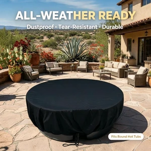 HeavyDuty Black Round Hot Tub Protector, Oxford Cloth WeatherResistant Outdoor SPA Bathtub Cover with Drawstring Closure HeavyDuty Black Round Hot Tub Protector, Oxford Cloth WeatherResistant Outdoor SPA Bathtub Cover with Drawstring Closure