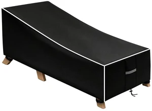 Black Patio Chaise Lounge Cover with White Trim, Waterproof UVResistant Oxford Cloth Protector for Outdoor Reclining Chaise Lounge Chair Black Patio Chaise Lounge Cover with White Trim, Waterproof UVResistant Oxford Cloth Protector for Outdoor Reclining Chaise Lounge Chair