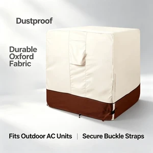 Beige & Brown TwoTone AC Condenser Cover, Waterproof UVResistant Oxford Cloth Protector for Square Outdoor Air Conditioner Unit Beige & Brown TwoTone AC Condenser Cover, Waterproof UVResistant Oxford Cloth Protector for Square Outdoor Air Conditioner Unit