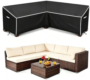 Black VShape LShaped Patio Sofa Cover, AluminumFilm Composite Oxford Cloth Protector for Outdoor Corner Sectional Sofa, Waterproof UVResistant Black VShape LShaped Patio Sofa Cover, AluminumFilm Composite Oxford Cloth Protector for Outdoor Corner Sectional Sofa, Waterproof UVResistant