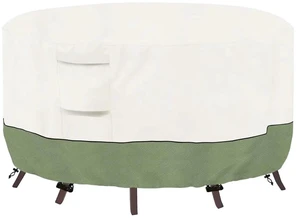 Beige & Green Twoone Outdoor Round Table Cover, Waterproof Oxford Fabric Patio Round Table Protector with Drawstring and Buckle Straps Beige & Green Twoone Outdoor Round Table Cover, Waterproof Oxford Fabric Patio Round Table Protector with Drawstring and Buckle Straps