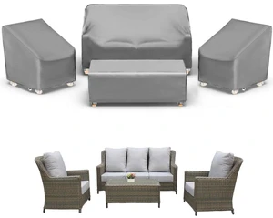 4Piece Grey Outdoor Furniture Cover Set, HeavyDuty Oxford Fabric Patio Sofa Chair Table Protector for 4Seat Conversation Set 4Piece Grey Outdoor Furniture Cover Set, HeavyDuty Oxford Fabric Patio Sofa Chair Table Protector for 4Seat Conversation Set