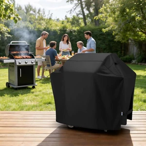 Black Grill Cover, HeavyDuty Oxford Fabric Outdoor BBQ Gas Grill Protector with Handles and Secure Fastening Black Grill Cover, HeavyDuty Oxford Fabric Outdoor BBQ Gas Grill Protector with Handles and Secure Fastening