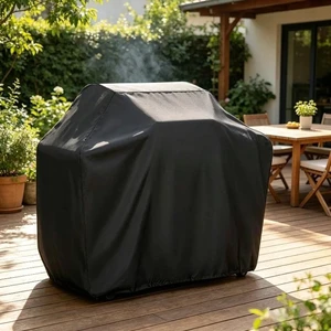 Black Grill Cover, HeavyDuty Oxford Fabric Outdoor CartStyle BBQ Gas Grill Protector with Secure Fastening Straps Black Grill Cover, HeavyDuty Oxford Fabric Outdoor CartStyle BBQ Gas Grill Protector with Secure Fastening Straps