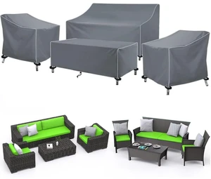 Grey 4Piece Patio Furniture Set Covers, HeavyDuty Oxford Fabric Waterproof UVResistant Outdoor Sofa Table Chair Protector Set Grey 4Piece Patio Furniture Set Covers, HeavyDuty Oxford Fabric Waterproof UVResistant Outdoor Sofa Table Chair Protector Set