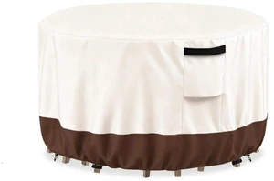 Beige & Brown Round Patio Table Cover, HeavyDuty Oxford Fabric Waterproof UVResistant Outdoor Round Table Protector with Storage Pocket Beige & Brown Round Patio Table Cover, HeavyDuty Oxford Fabric Waterproof UVResistant Outdoor Round Table Protector with Storage Pocket