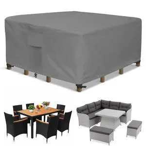 Grey Square Patio Furniture Set Cover, HeavyDuty Oxford Fabric Waterproof UVResistant Outdoor Square Sofa Table Chair Protector with Storage Pocket Grey Square Patio Furniture Set Cover, HeavyDuty Oxford Fabric Waterproof UVResistant Outdoor Square Sofa Table Chair Protector with Storage Pocket