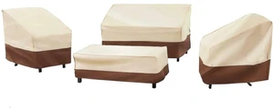 Beige Brown Patio Furniture Cover 4Piece Set, HeavyDuty Oxford Fabric Waterproof UVResistant Outdoor Sofa Chair Ottoman Protector Set Beige Brown Patio Furniture Cover 4Piece Set, HeavyDuty Oxford Fabric Waterproof UVResistant Outdoor Sofa Chair Ottoman Protector Set