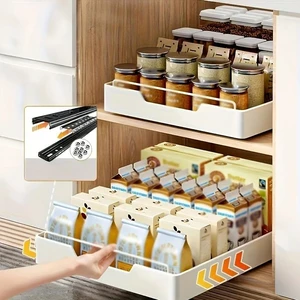 Sleek Metal Slide Out Shelf, No Drill Pull Out Cabinet Organizer, Multi-purpose Storage Shelf for Kitchen and Bathroom Sleek Metal Slide Out Shelf, No Drill Pull Out Cabinet Organizer, Multi-purpose Storage Shelf for Kitchen and Bathroom