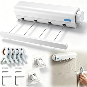 Retractable Clothesline with 5 Lines, Heavy Duty Invisible Laundry Drying Rack, Space Saving Indoor Clothes Line for Bedroom Bathroom Living Room, Hanging Clothes Towels Pants Retractable Clothesline with 5 Lines, Heavy Duty Invisible Laundry Drying Rack, Space Saving Indoor Clothes Line for Bedroom Bathroom Living Room, Hanging Clothes Towels Pants