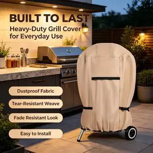 Khaki Kettle Charcoal Grill Cover, HeavyDuty Waterproof Oxford Cloth Outdoor Round BBQ Protector, UV & Tear Resistant Windproof with Handles, Buckles & Drawstring for Patio Backyard Khaki Kettle Charcoal Grill Cover, HeavyDuty Waterproof Oxford Cloth Outdoor Round BBQ Protector, UV & Tear Resistant Windproof with Handles, Buckles & Drawstring for Patio Backyard
