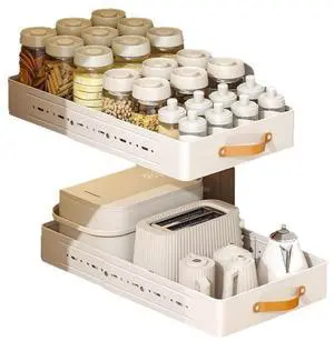 Adjustable PullOut Cabinet Storage Basket, Expandable SlideOut Drawer Organizer, EasyGrip Handle Kitchen Pantry Storage for Cabinets Adjustable PullOut Cabinet Storage Basket, Expandable SlideOut Drawer Organizer, EasyGrip Handle Kitchen Pantry Storage for Cabinets