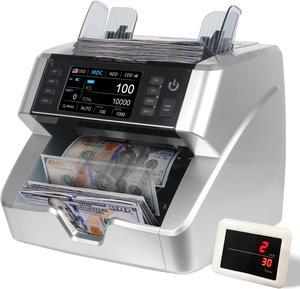 Hechker Money Counter Machine Mixed Denomination Bill Counter, 2 CIS/UV/MG/MT/IR Counterfeit Detection & on screen Serial Number