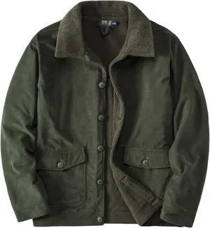 Men's Corduroy Plush Heavy Jacket Oversize Top Solid Color Lapel Loose Cashmere Coat Medium Green