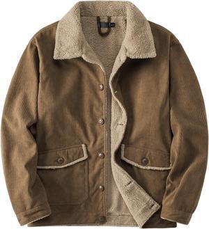 Men's Corduroy Plush Heavy Jacket Oversize Top Solid Color Lapel Loose Cashmere Coat XX-Large Brown