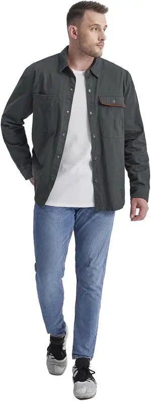 Men Overalls Cotton Shirt Lapel Corduroy Color Contrast Shirt Cross-Border Oversize Loose Shirt