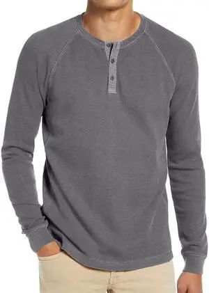 Autumn And Winter Long Sleeved Men's Solid Henry Underlay Knitted T-shirt