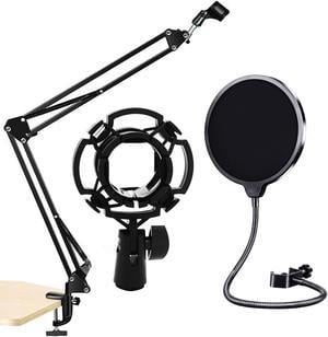 Professional Microphone Stand with Pop Filter Heavy Duty Microphone Suspension Scissor Arm Stand and Windscreen Mask Shield 5 Core RM STND 2 (with Pop Filter & Plastic SMH)