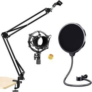 Professional Microphone Stand with Pop Filter Heavy Duty Microphone Suspension Scissor Arm Stand and Windscreen Mask Shield 5 Core RM STND 2 (with Pop Filter & Metal SMH)