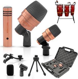 5 Core Conga Mic Set with Tom Snare Condenser Microphone Professional Cardioid Dynamic Instrument Mic Unidirectional Pickup for Close Miking - CONGO 3XP Copperex