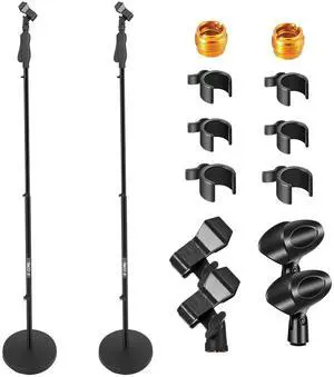 5 Core Universal Microphone Stand 2Pcs Floor Height Adjustable 35 to 57" Round Base Quick Setting Lock-Tight Knob w 5/8 Thread Adapter 2 Mics Holder 3 Wire Clip included - MS RBL HND CLCH 2PCS 5 Core Universal Microphone Stand 2Pcs Floor Height Adjustable 35 to 57" Round Base Quick Setting Lock-Tight Knob w 5/8 Thread Adapter 2 Mics Holder 3 Wire Clip included - MS RBL HND CLCH 2PCS