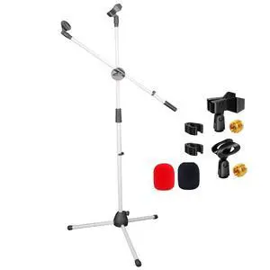 5 Core Mic Stand Floor Universal Height Adjustable Tripod Microphone Stands Holds 2 Mics w Extending Telescoping Boom Arm Foldable Portable for Studio On Stage White - MS DBL G WH 5 Core Mic Stand Floor Universal Height Adjustable Tripod Microphone Stands Holds 2 Mics w Extending Telescoping Boom Arm Foldable Portable for Studio On Stage White - MS DBL G WH