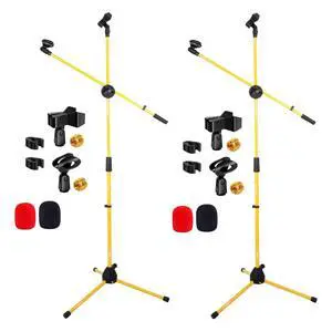 5 Core Dual Microphone Stand 2 Pack, Adjustable Tripod Floor Stand with Boom Arm, Yellow 5 Core Dual Microphone Stand 2 Pack, Adjustable Tripod Floor Stand with Boom Arm, Yellow
