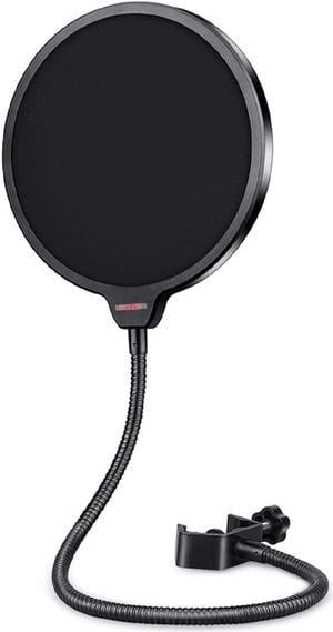 Professional Microphone Pop Filter Shield Compatible Dual Layered Wind Pop Screen with A Flexible 360 Degree Gooseneck Clip Stabilizing Arm 5 Core