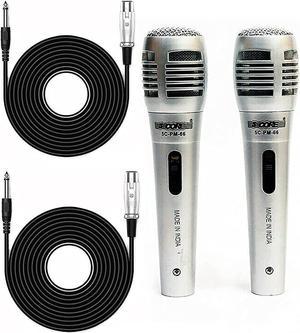 5 Core Premium Vocal Dynamic Cardioid Handheld Microphone Unidirectional Mic with 12ft Detachable XLR Cable to ¼ inch Audio Jack and On/Off Switch for Karaoke Singing (Silver) (PM-66K 2 pcs)