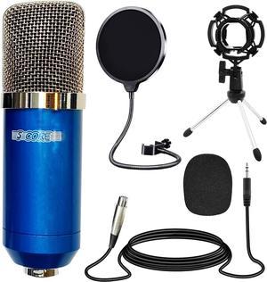 XLR Microphone Condenser Mic for Computer Gaming, Podcast Tripod Stand Kit for Streaming, Recording, Vocals, Voice, Cardioids Studio Microphone 5 Core RM 7 BLU