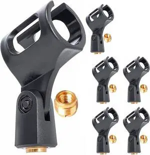 5 Core Microphone Clip Holder 6 Pieces Barrel Style with Screw Adapters 5/8 to 3/8 Inch - MC-01 6 PCS