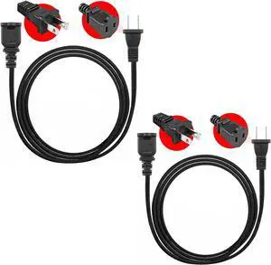 5 Core AC Power Cord 10 Ft  US Polarized Male to Female 2 Prong Extension Adapter 16AWG/2C 125V 13A