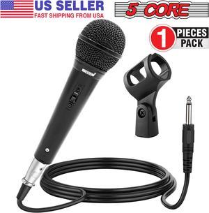 5 Core Karaoke Microphone Dynamic Vocal Cardioid Unidirectional Mic w ON/ OFF Switch XLR Cord, Clip PM 101 Black