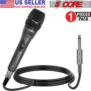 5 Core Premium Vocal Dynamic Cardioid Handheld Microphone Neodymium Magnet Unidirectional Mic, 16ft Detachable XLR Deluxe Cable to ¼ Audio Jack, Mic Clip, On/Off Switch for Karaoke Singing ND 3200X