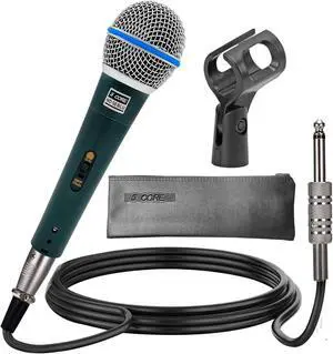 5 Core Microphone Pro Neodymium Dynamic Mic XLR Audio Cardiod Karaoke w/ Mic Clip ND 58 BLU