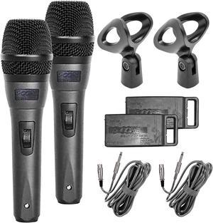 5 CORE 2PCS Premium Vocal Dynamic Cardioid Handheld Microphone Neodymium Magnet Unidirectional Mic, 16ft Detachable XLR Deluxe Cable to ¼ Audio Jack, On/Off Switch for Karaoke Singing ND-32 ARMEX 2PCS