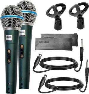 5 Core 2Pcs Premium Vocal Dynamic Cardioid Handheld Microphone Unidirectional Mic with 12ft Detachable XLR Cable to ?¬ inch Audio Jack; Mic Clip; and On/Off Switch for Karaoke Singing BETA 2PCS