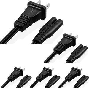 5 Core Extra Long 12ft 2 Prong 5 Pack Non-Polarized AC Wall Power Cable 2 Slot Cord for HP Dell Samsung Sony Asus Acer Toshiba Laptop Charger LED LCD Monitor Replacement Power Cord PP 1002 5 Pcs