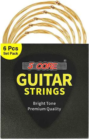 5 Core Acoustic Guitar Strings Brass Heavy Duty Extra Light Gauge (.010.047) High Carbon Steel Core Bright & Powerful Tone 6 String Set for All Acoustic Guitars - GS AC BRSS